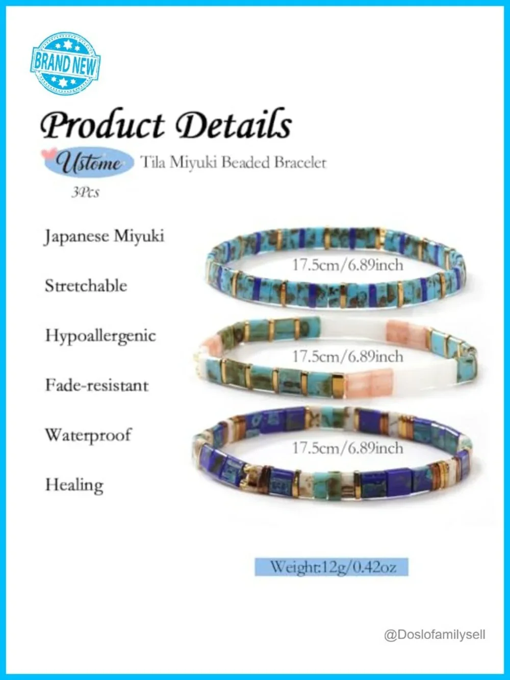 Boho 3Pcs Flat Square Tila Beaded Stretch Bracelets Set for Women Men